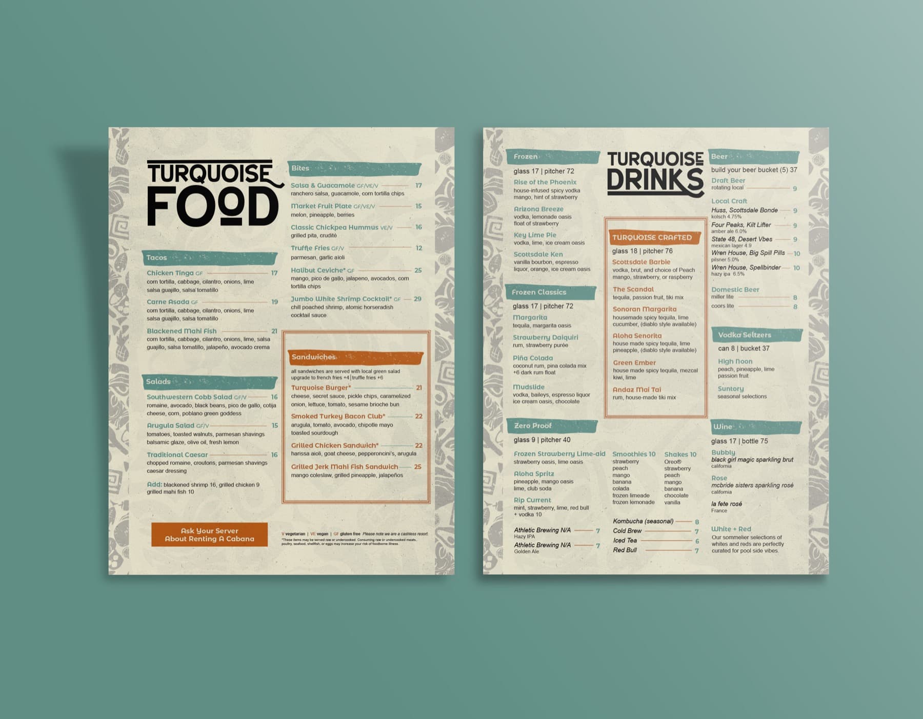 Turquoise menu mockup