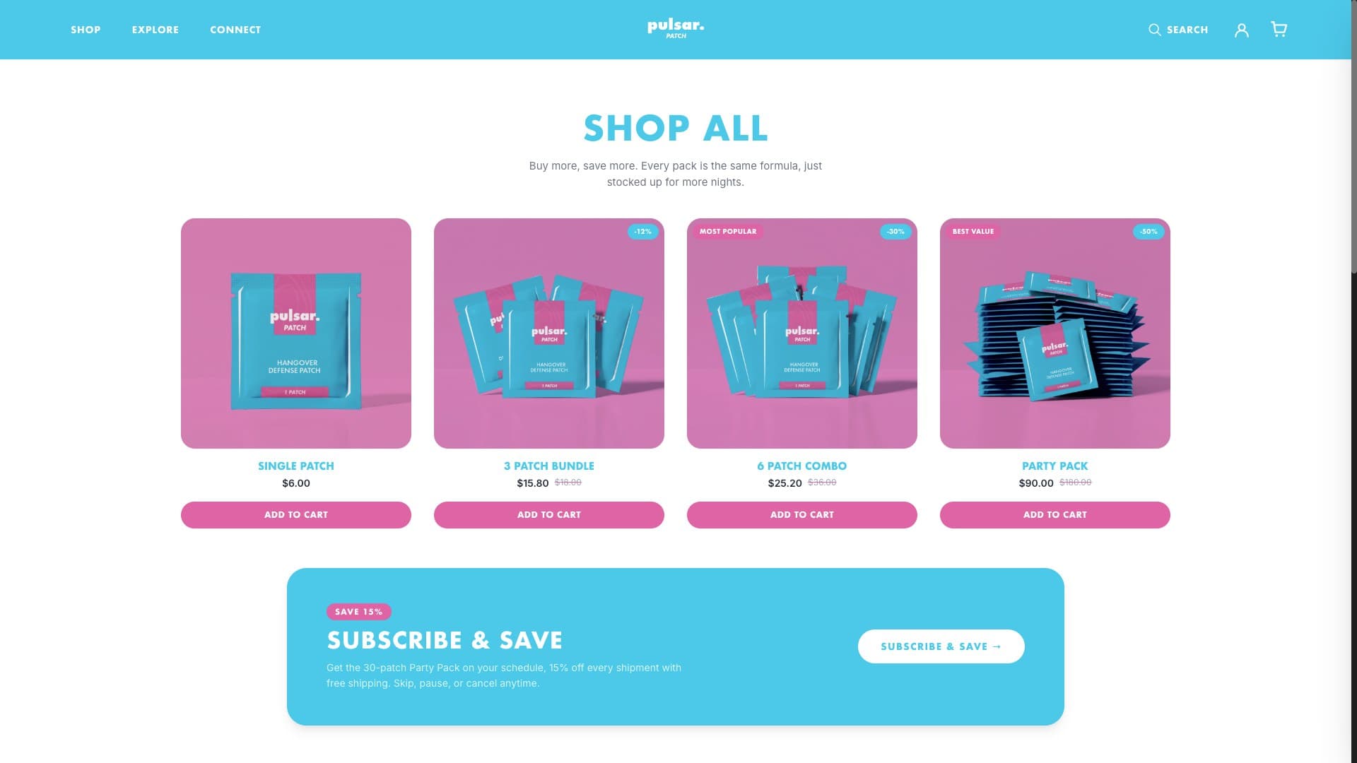 Shop All, with the subscribe offer