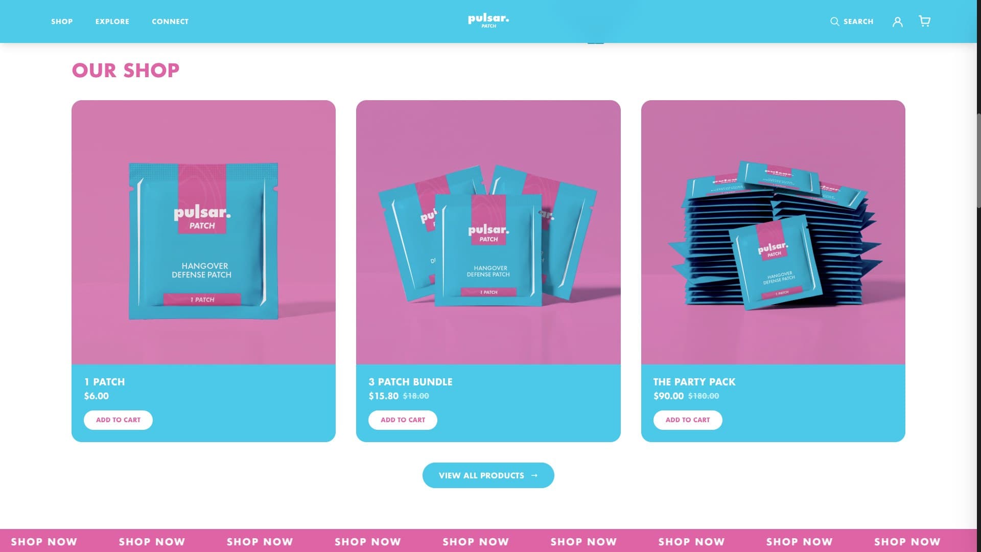 Shop section on the homepage