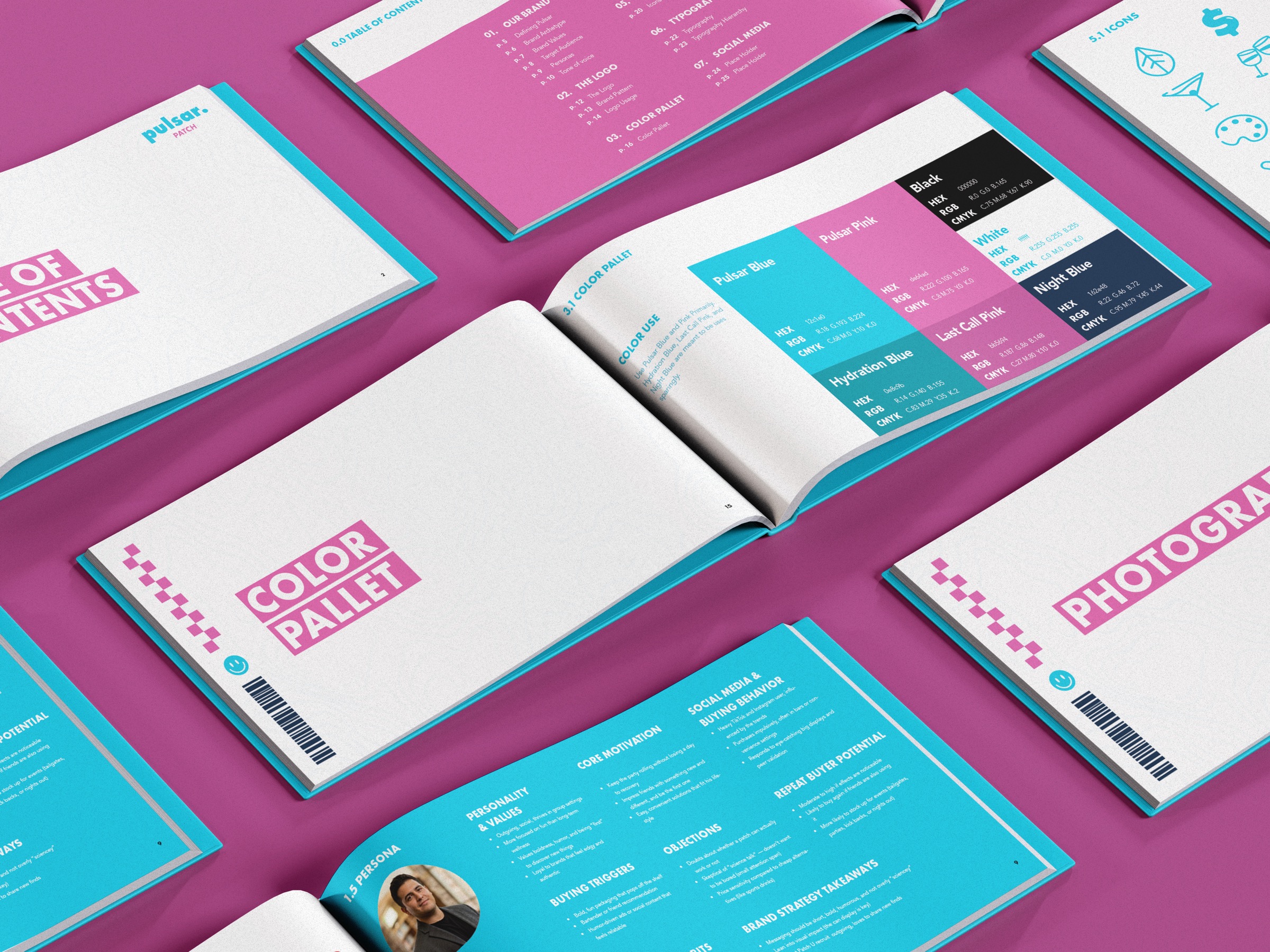 Pulsar Patch brand guidelines — full manual mockup